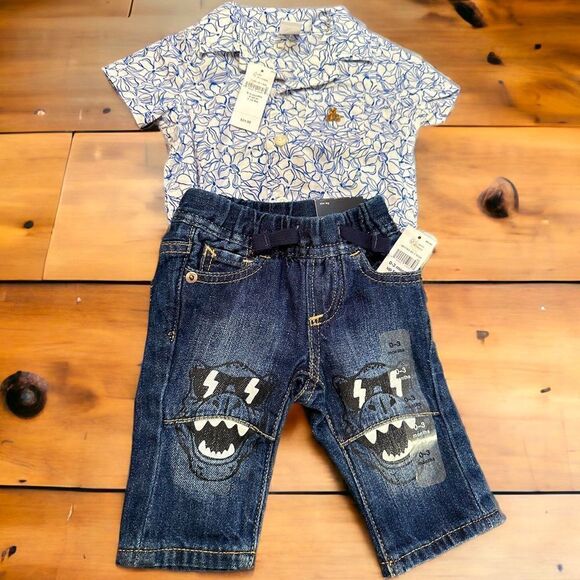 NWT Baby GAP Bundle Jeans & Collared Onesie (0-3 Months) - Picture 1 of 6